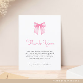 Cartão Postal Laço Rosa Elegante Chá de Bebê Obrigada