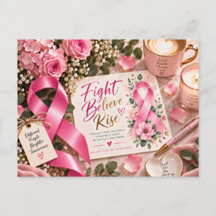 Cartão Postal Laço Rosa Floral Conscientização do Câncer de Mama