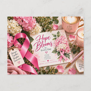 Cartão Postal Laço Rosa Floral Conscientização do Câncer de Mama