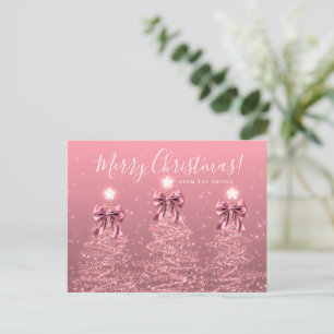 Cartão Postal Laços de Natal Rosa Bege para Árvores de Natal Ele