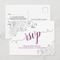 Lacy Calliographic Magenta & White Wedding RSVP