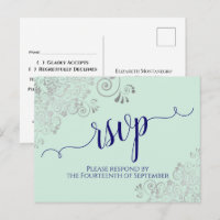 Lacy Calliographic Marinho Blue no Mint Wedding RS