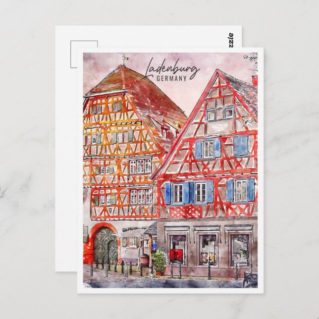 Cartão Postal Ladenburg Germany Viagem Place Watercolor (Frente/Verso)