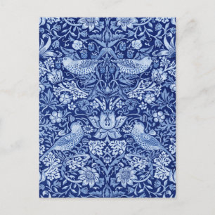 Cartão Postal Ladrão de Morango Azul Monocromático, William Morr