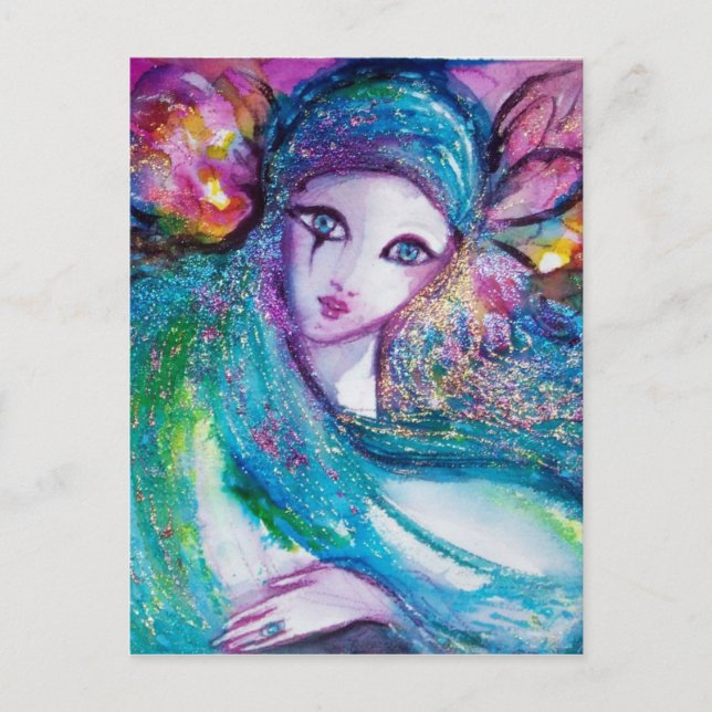 Cartão Postal LADY BLUE MASK Venetian Mascarada (Frente)