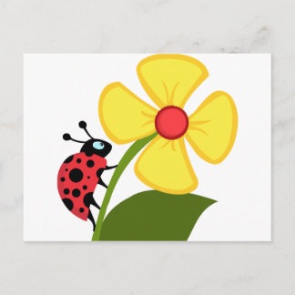 Cartão Postal Lady Bug na Flor Amarela
