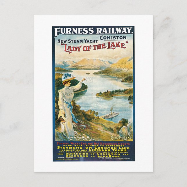 Cartão Postal Lady da ferrovia do Lago ~ Furness (Frente)