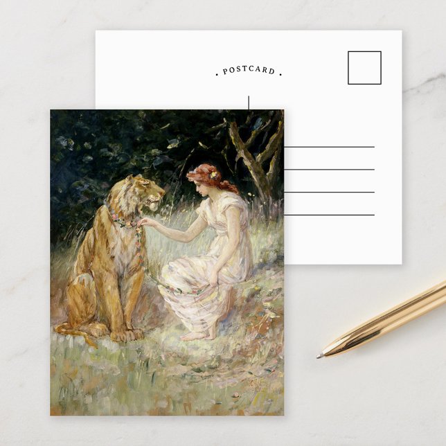 Cartão Postal Lady e o Tiger | Frederick Stuart Church (Criador carregado)