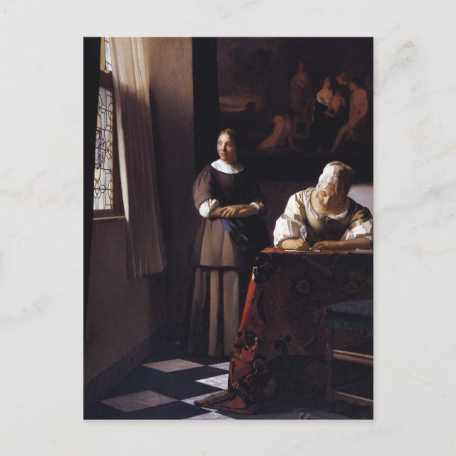 Cartão Postal Lady Escrevendo a carta (Frente)