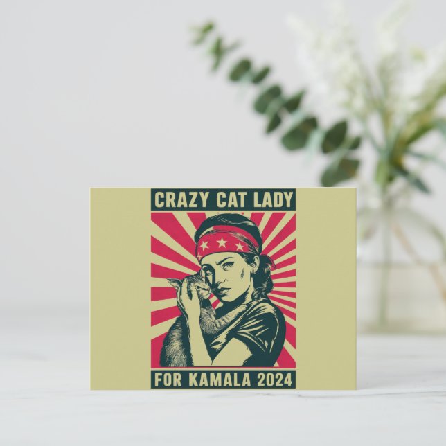 Cartão Postal Lady Gato Louca Para Kamala 2024 (Em pé/Frente)