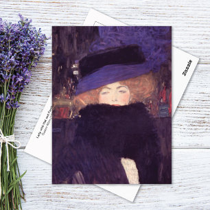 Cartão Postal Lady Hat Feather Boa Gustav Klimt