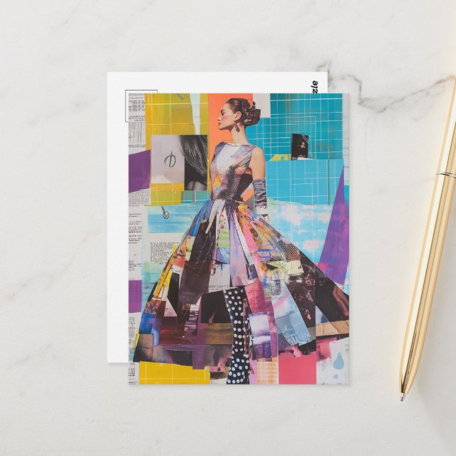 Cartão Postal Lady in Fashion Mixed Media Collage (Frente/Verso In Situ)