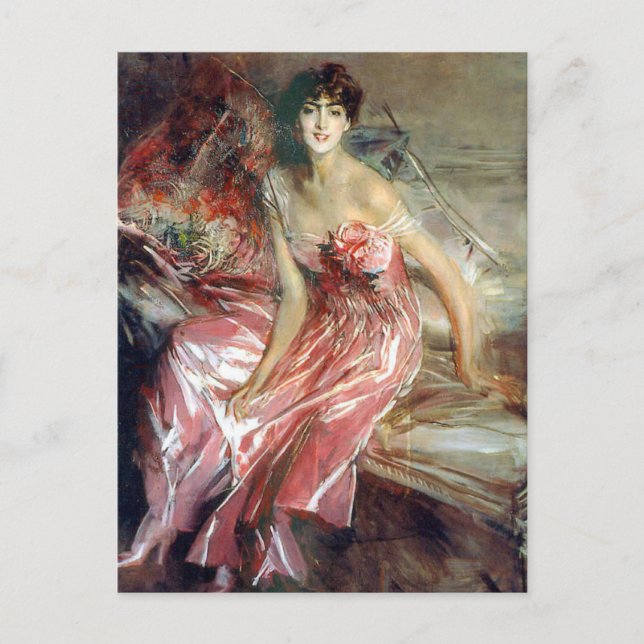 Cartão Postal Lady in Pink (1916) por Giovanni Boldini (Frente)