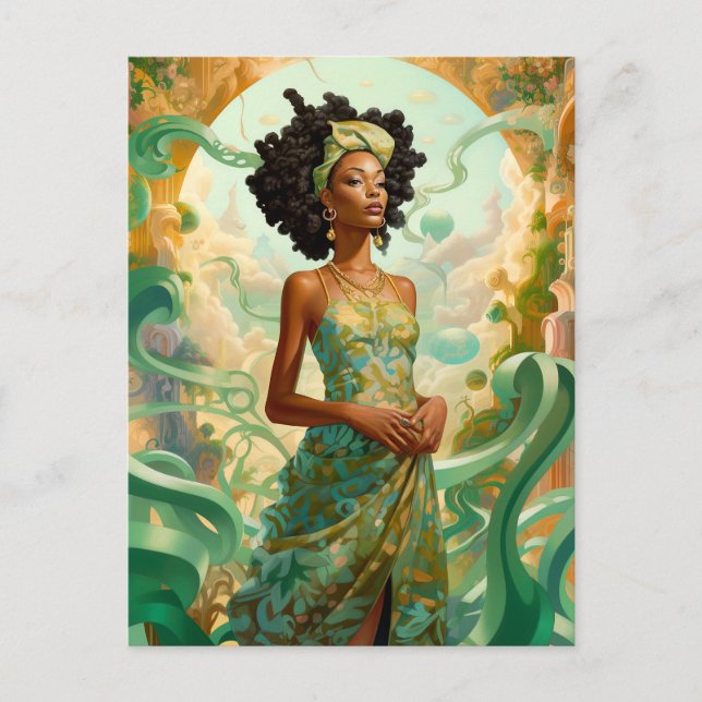 Cartão Postal Lady In Surreal World African American Art (Frente)