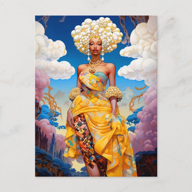 Cartão Postal Lady In Surreal World African American Art (Frente)