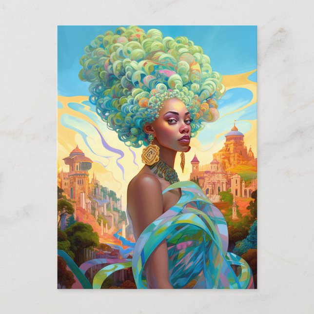 Cartão Postal Lady In Surreal World African American Art (Frente)