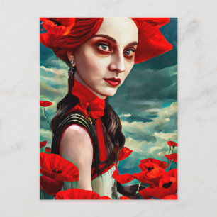 Cartão Postal Lady of the Poppy Flowers fantasia Arte original