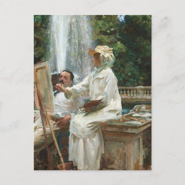 Cartão Postal Lady Painting Beside a Waterfall (Frente)