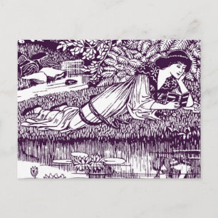 Cartão Postal Lady Reading ao lado de um lago