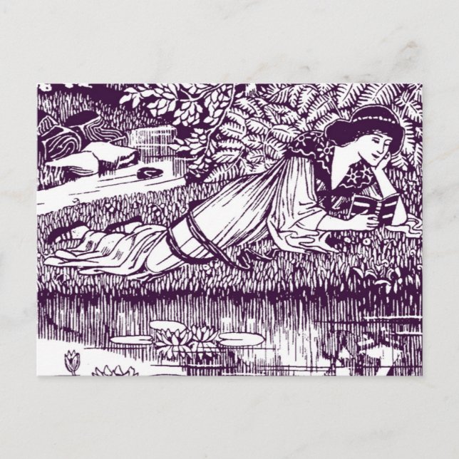 Cartão Postal Lady Reading ao lado de um lago (Frente)