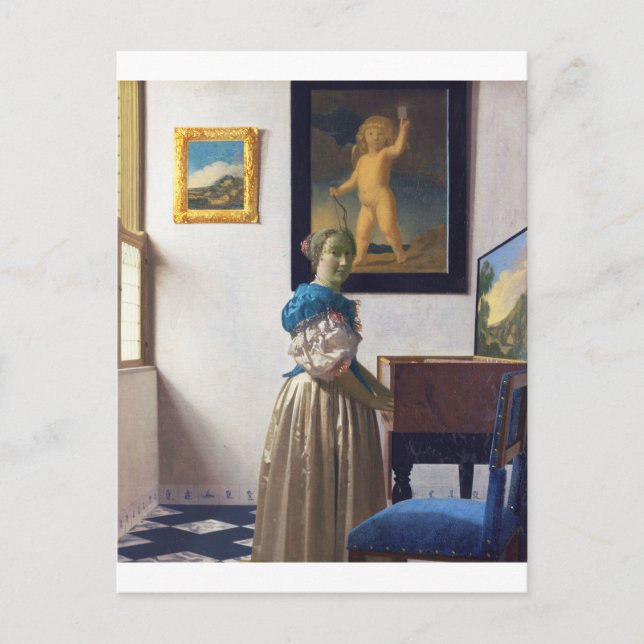 Cartão Postal Lady Standat a Virginal, Johannes Vermeer (Frente)