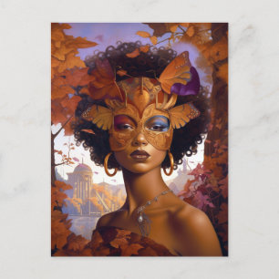 Cartão Postal Lady Vestindo Mask Black Fantasy Art