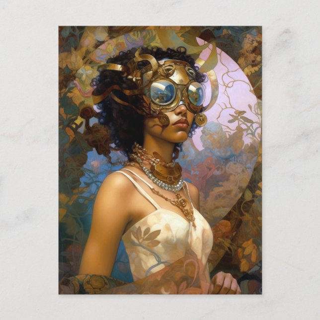 Cartão Postal Lady Vestindo Óculos Fantasia Negra Sci-Fi (Frente)