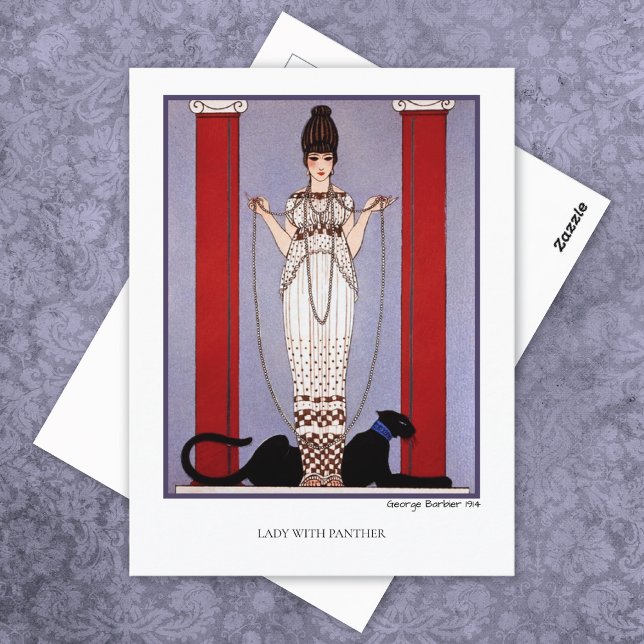 Cartão Postal Lady with Panther George Barbier Fashion (Criador carregado)
