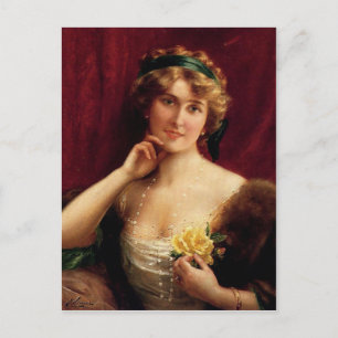 Cartão Postal Lady With Yellow Rose em detalhe Émile Vernon