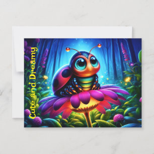 Cartão Postal Ladybug bonito de olhos grandes com um brilho míst