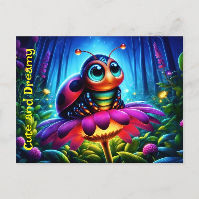 Cartão Postal Ladybug bonito de olhos grandes com um brilho míst (Frente)