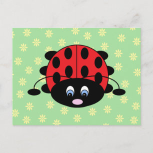 Cartão Postal Ladybug com cartão-postal das flores