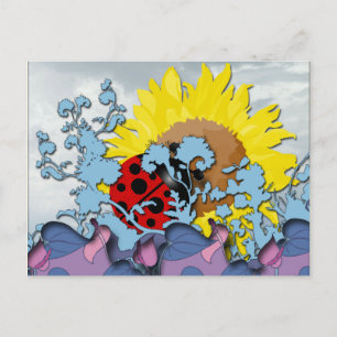 Cartão Postal Ladybug e Sunflower