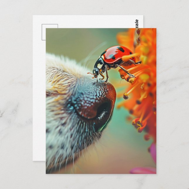 Cartão Postal Ladybug no nariz de um cão, posto (Frente/Verso)