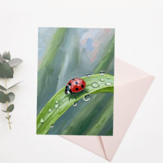 Cartão Postal Ladybug on a Dewy Leaf – Nature Postcard