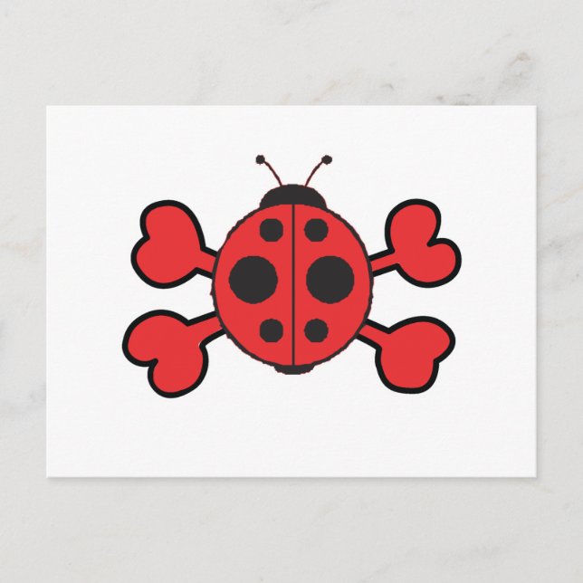 Cartão Postal ladybug Vermelho crânio Crossbones (Frente)