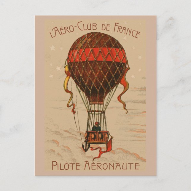 Cartão Postal L'Aero Club de France Balão de Ar Quente (Frente)