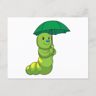 Cartão Postal Lagarta na Chuva com Guarda-chuva