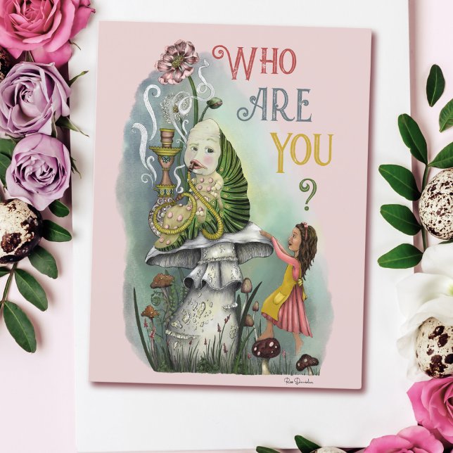 Cartão Postal Lagarta rosa-branca em Alice na Arte Maravilha (Criador carregado)