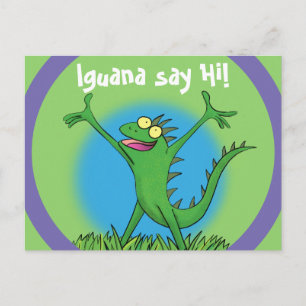 Cartão Postal Lagarto animado animado com iguana verde engraçado