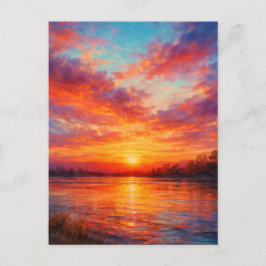 Cartão Postal Lago ao Pôr do Sol - Estilo de Pintura Pastel