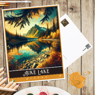 Cartão Postal Lago Auke, Alasca Pintura Vintage