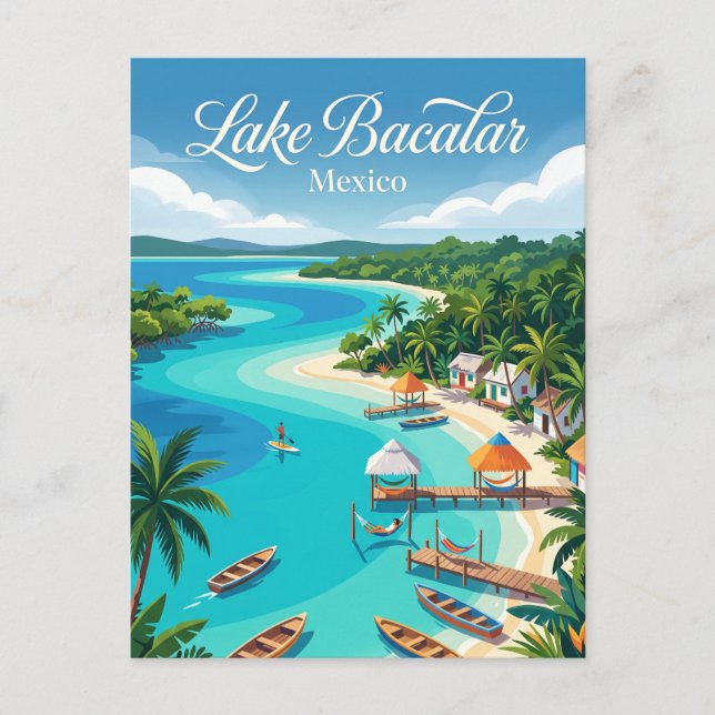 Cartão Postal Lago Bacalar (Lagoa dos Sete Cores) México (Frente)