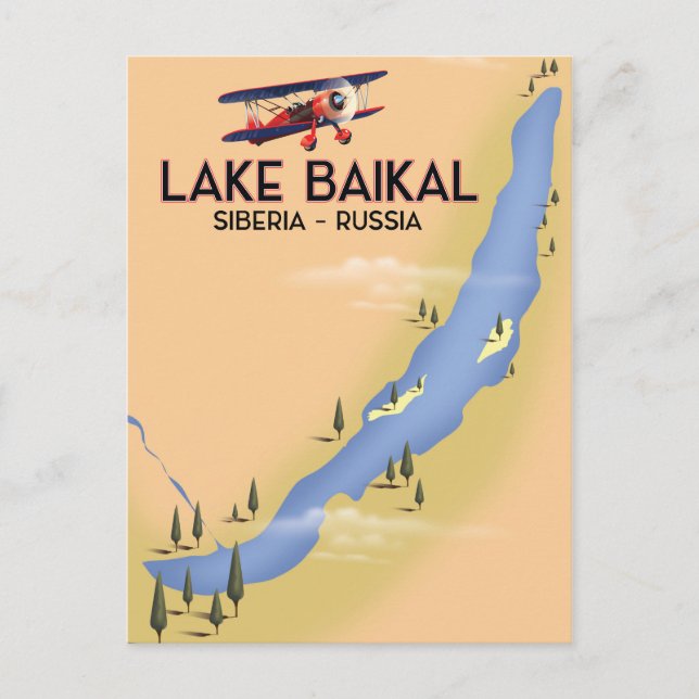 Cartão Postal Lago Baikal Sibéria Mapa Russo de posteres de viag (Frente)