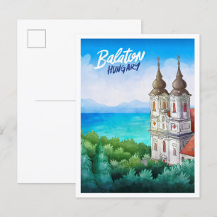 Cartão Postal Lago Balaton Hungria Art Watercolor Viagem