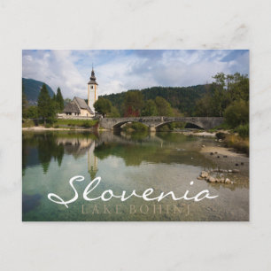 Cartão Postal Lago Bohinj com igreja, Eslovênia com duplo cart