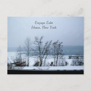 Cartão Postal LAGO CAYUGA NA placa de posto WINTER