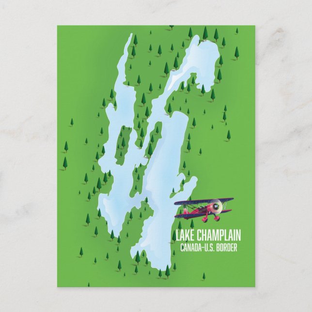 Cartão Postal Lago Champlain EUA Canadá - poster de Mapa (Frente)