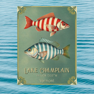 Cartão Postal Lago Champlain Vermont - Peixes náuticos de Nova I
