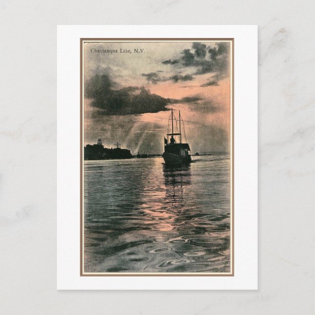 Cartão Postal Lago Chautauqua, Nova Iorque, Vintage (Frente)